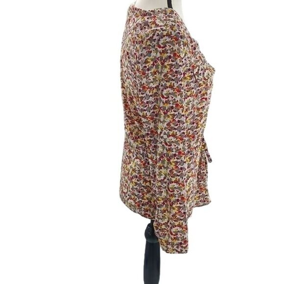 Gap Blouse Multi Floral Button Down Elastic Tie Waist Long Sleeve Womens Size XS - Picture 4 of 7